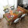 thumbnail image 4 of Orange Tablecloth Rectangle/Oval Retro Boho Geometric Floral Plaid Table Cloth Outdoor Waterproof Orange Tablecloths for Party Picnic Indoor Table Cover for Dining/Kitchen 60x84inch, 4 of 4