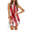 thumbnail image 2 of Día de la Independencia Moda para mujer Sin mangas Impreso Cuello redondo Suelto Vestido irregular para mujer Pompotops ghjkhdj2821, 2 of 5