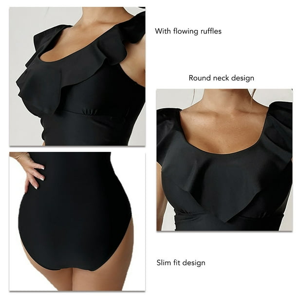 Black ruffle one piece swimsuit best sale
