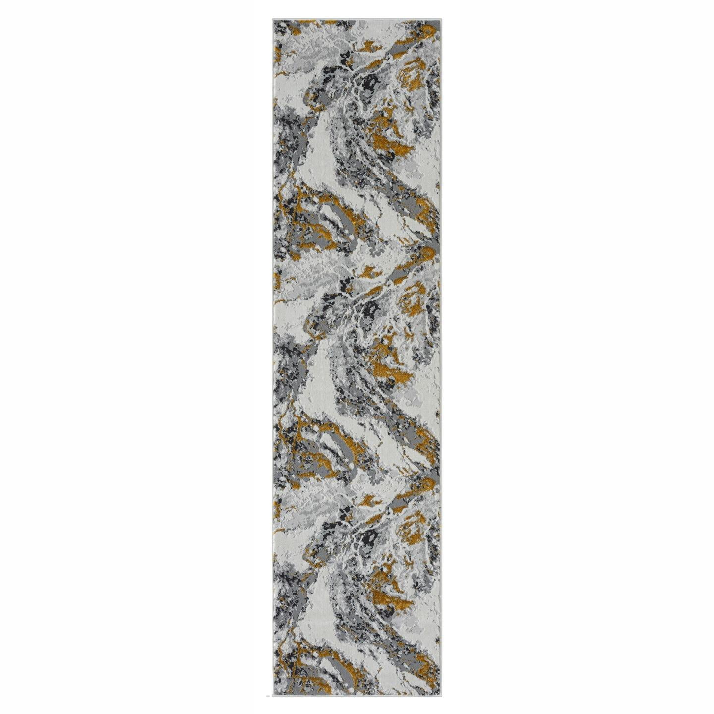 Luxe Weavers Abstract Marble Gold 2x8 Runner Area Rug for Hallway