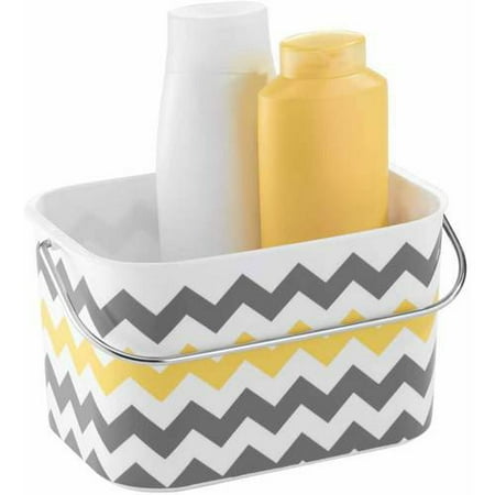 InterDesign Una Bathroom Tote Basket with Handle, Gray/Yellow Chevron