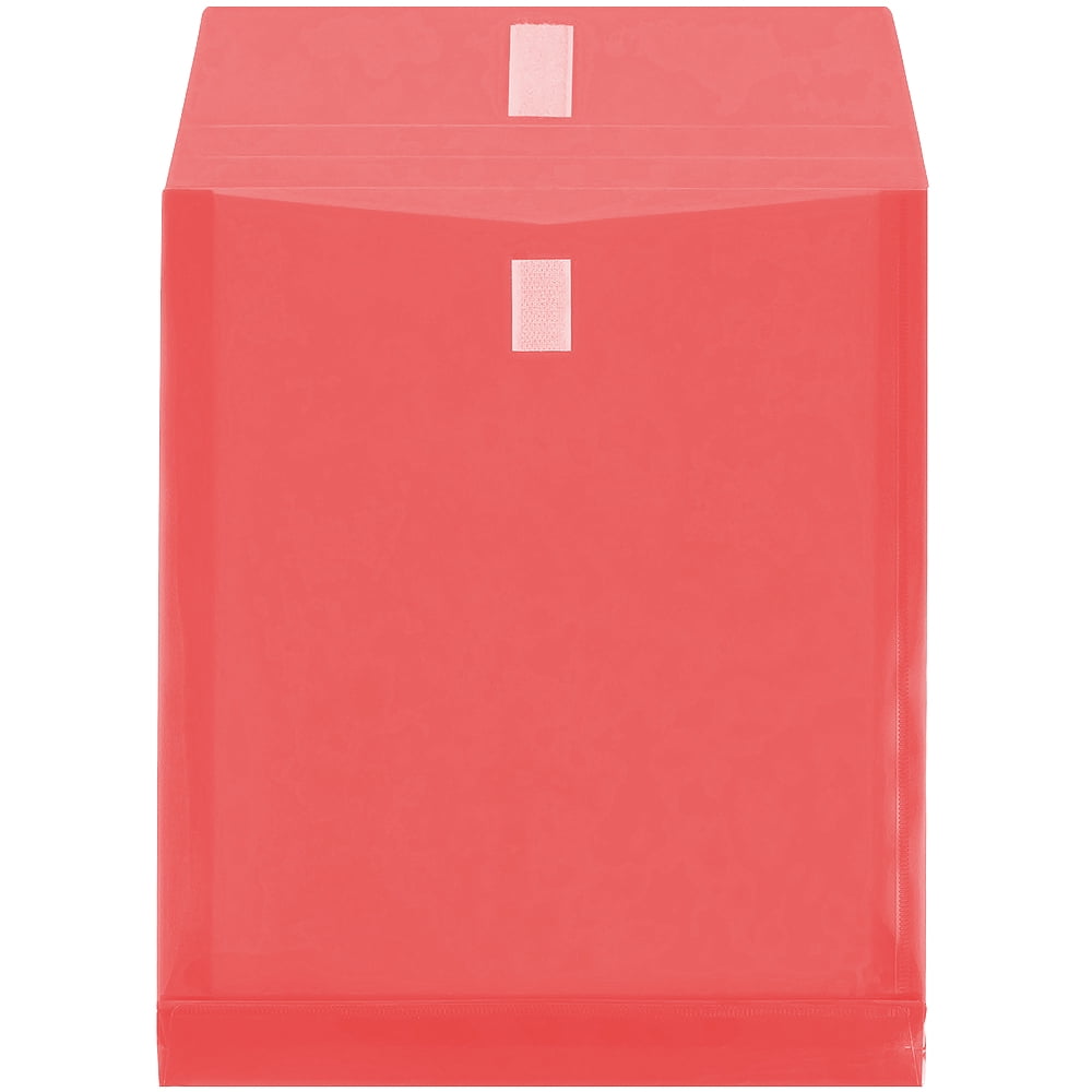 JAM Plastic Hook & Loop Envelopes, 9.8x11.8x1, 12/Pack, Red, 1 Inch Expansion