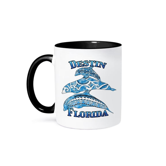3dRose, Tribal dolphins for your vacation to Destin Florida., 11oz Two-Tone Black Mug