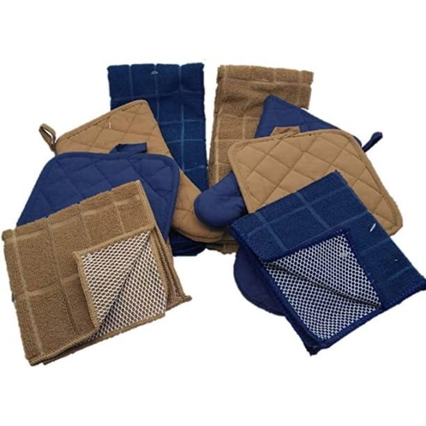 Kitchen Towels Blue Brown Kitchen Towel Set 2 Kitchen Towels 4 Pot Holders 4 Oven Mitt Set Of 10 Walmart Com Walmart Com