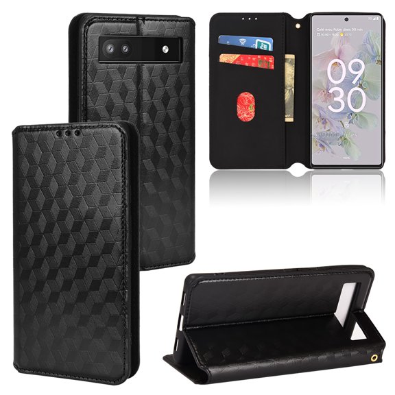 Feishell for Google Pixel 6a (6.1 inch) Wallet Case,Luxury PU Leather Wallet Protective Cover with ID Credit Card Cash Holder Magnetic Closure Flip Kickstand Shockproof Phone Case,Black