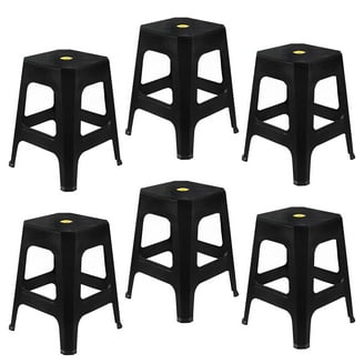 12 Pack Black Plastic Stack Stools - Stackable Stools With Metal Frame, Backless, Round Top For Students, Adults, School, Office, Home