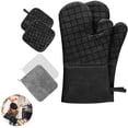 thumbnail image 3 of Juego de 6 guantes para horno y soporte para ollas con 2 toallas, guantes antideslizantes resistentes al calor, adecuados para cocinar, hornear y asar, 3 of 8