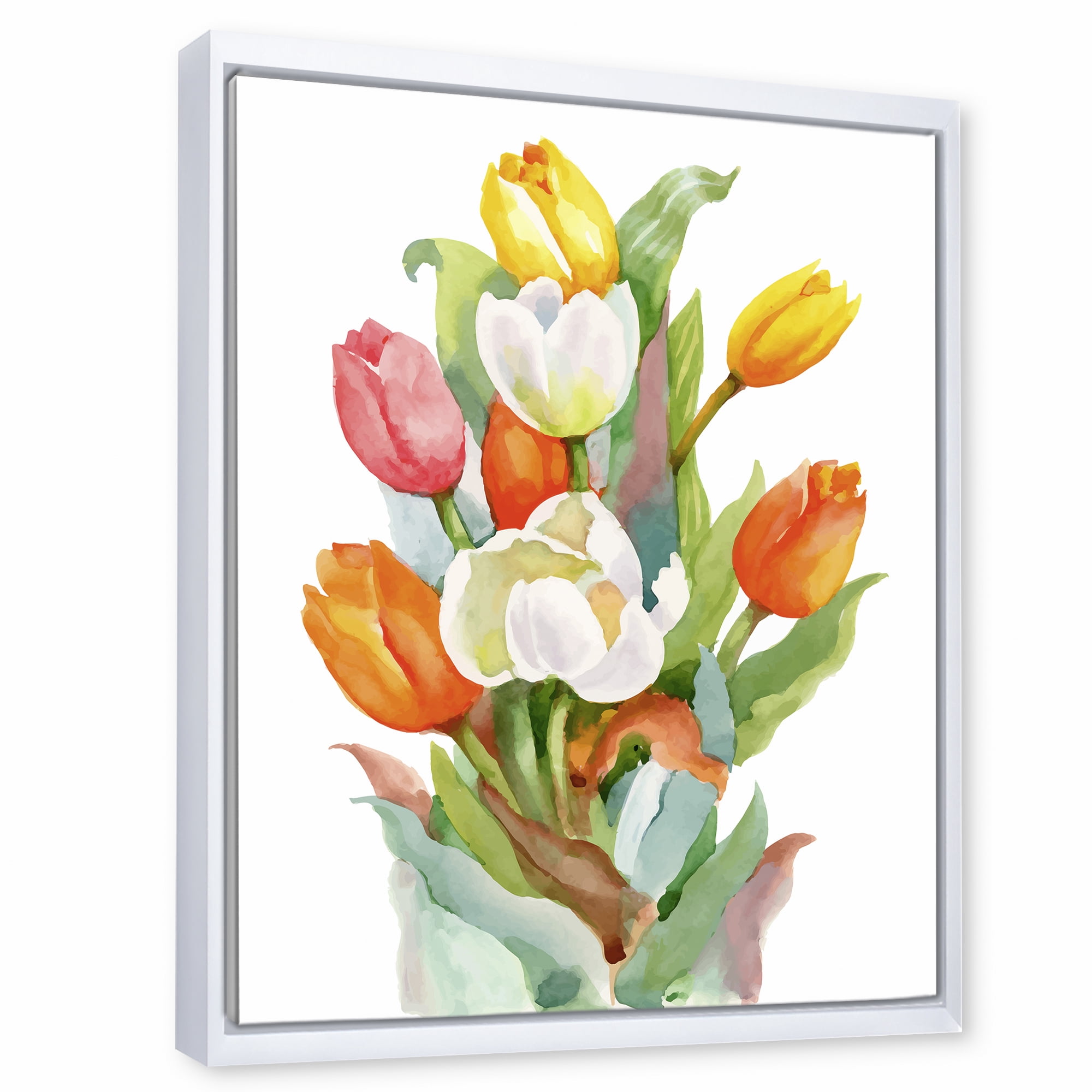 Designart 'Blooming Orange and White Tulips Flower' Traditional Framed Canvas Wall Art Print