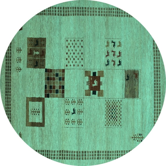 Ahgly Company Indoor Round Abstract Turquoise Blue Contemporary Area Rugs, 4' Round