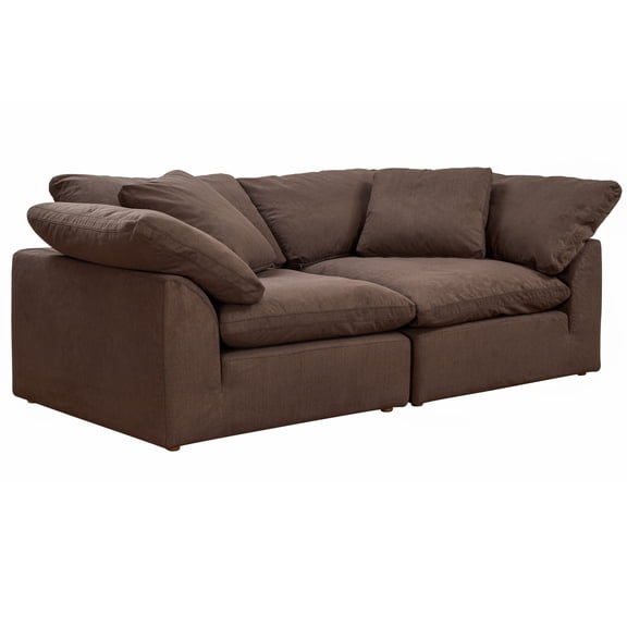 Sunset Trading Contemporary Puff Collection 2PC Slipcovered Modular Sectional Sofa, Performance Fabric Washable Water-Resistant Stain-Proof, 88" Deep-Seating Down-Filled Couch, Brown
