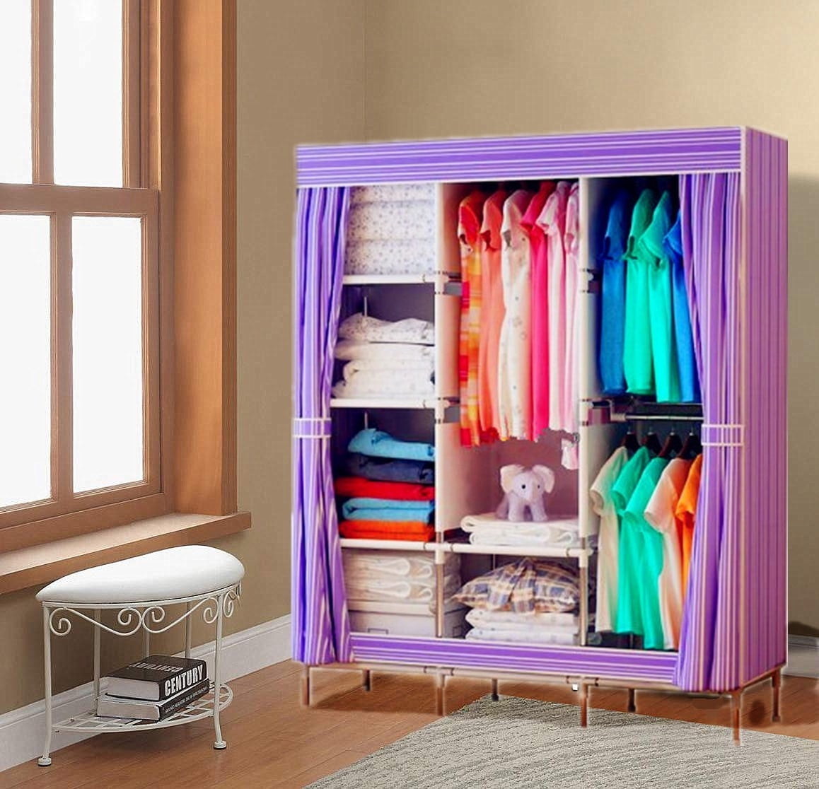 Portable Closet Large Wardrobe Clothes Organizer Folding Portable Closet Large Wardrobe Clothes Organizer Folding Stainless Rack Storage On Clearance
