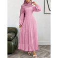 thumbnail image 3 of Pink High-Neck Ruched Waist Maxi Dress With Long Blouson Sleeves, 3 of 30