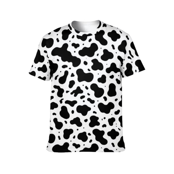 LAOLIUSN Men's Cow Print T Shirt, Black and White Animal Pattern Tee, All Over Print Crew Neck Short Sleeve Casual Fashion Shirt, S