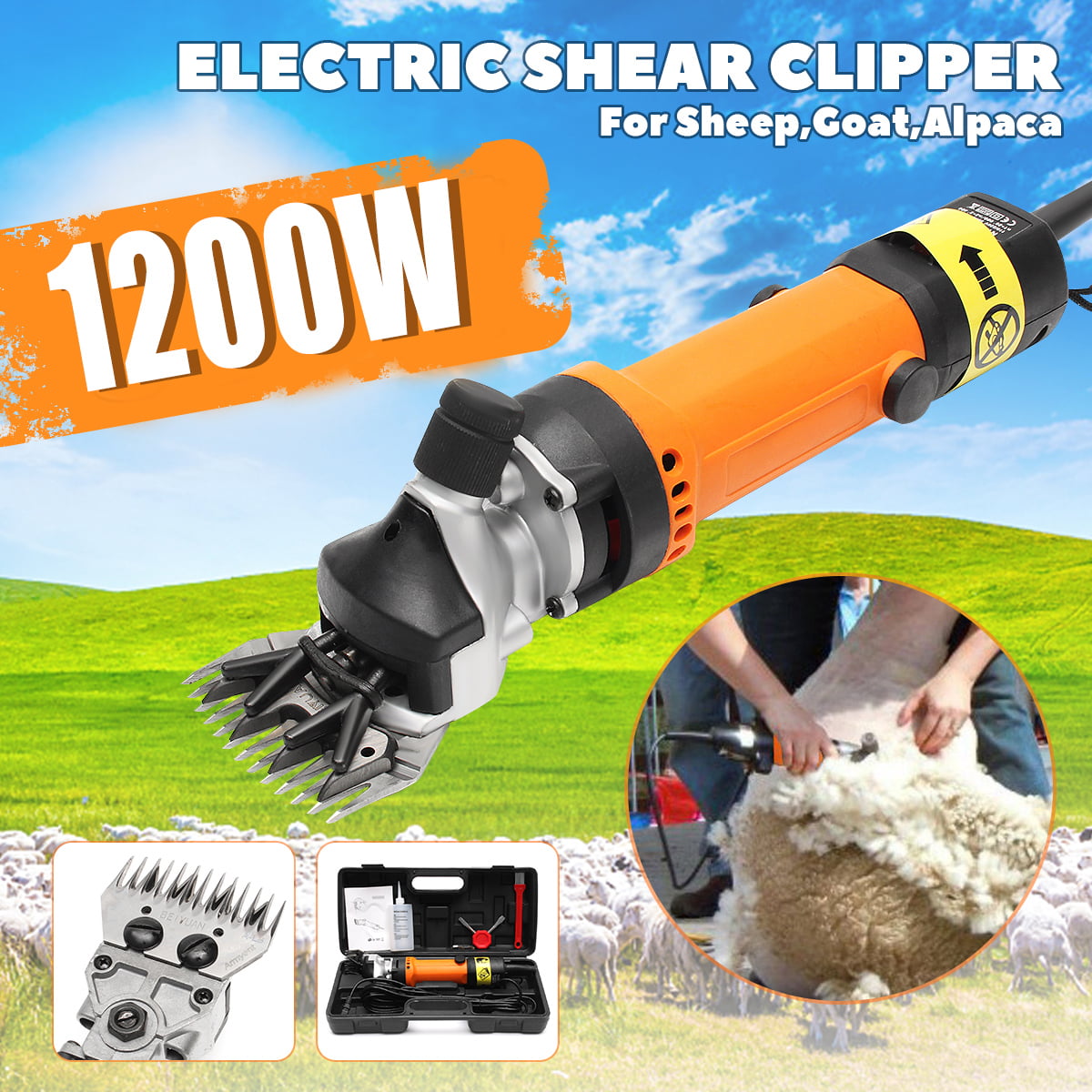 Llamas,Horse and Other Farm Livestock Heavy Duty Shearing Grooming Work 350 Watts Alpaca Tammible Portable Sheep Shears Pet Electric Clippers for Goats Red 
