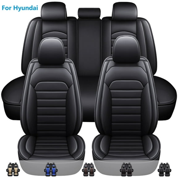 FANOTEK Elantra Black, Leather, Waterproof, Front Rear Seat Covers, 5 Pieces