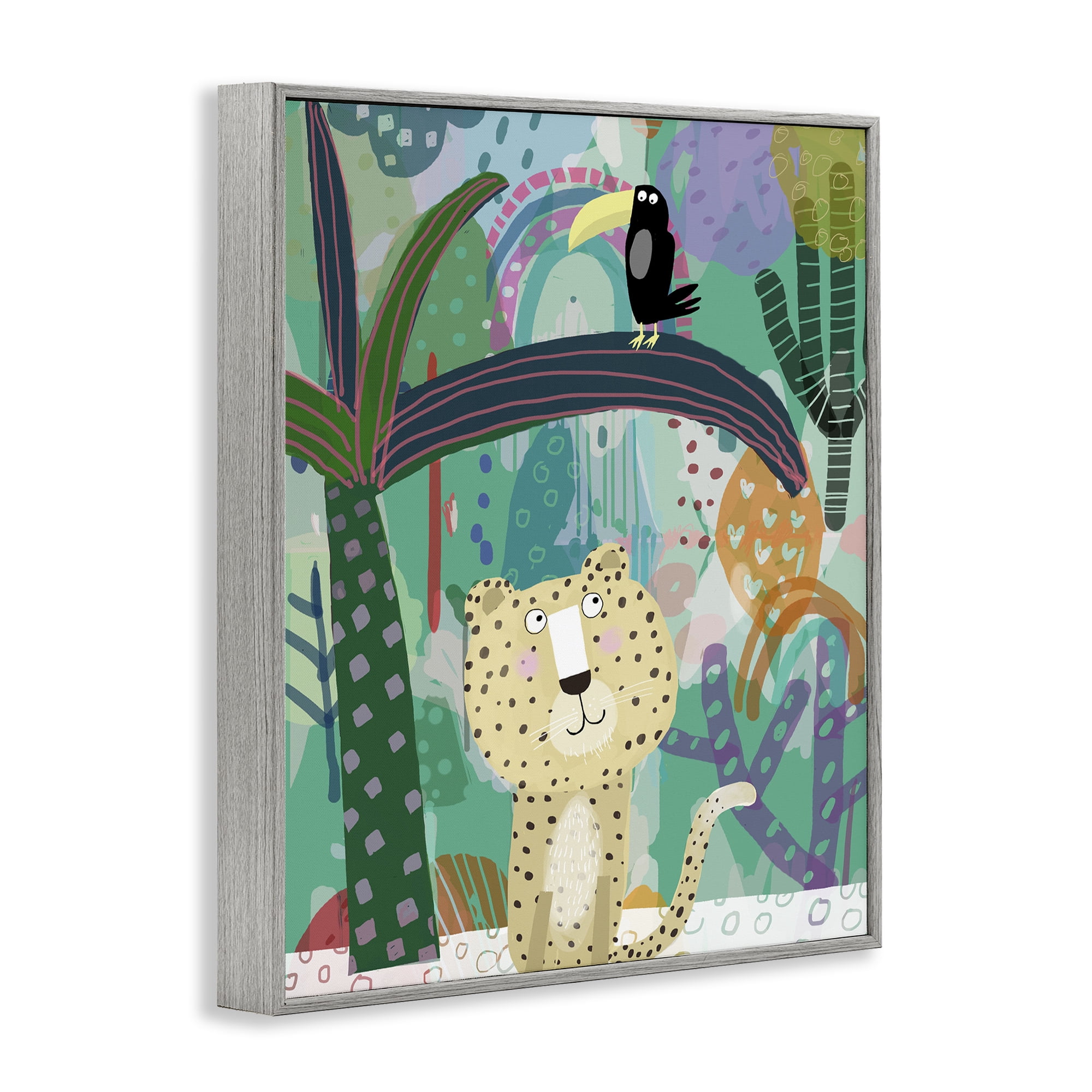 Jungle Cheetah & Toucan Gray Framed Giclee Art, design by Carla Daly