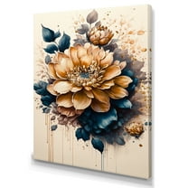 Designart Light Orange And Dark Blue Dhalia IV Canvas Wall Art