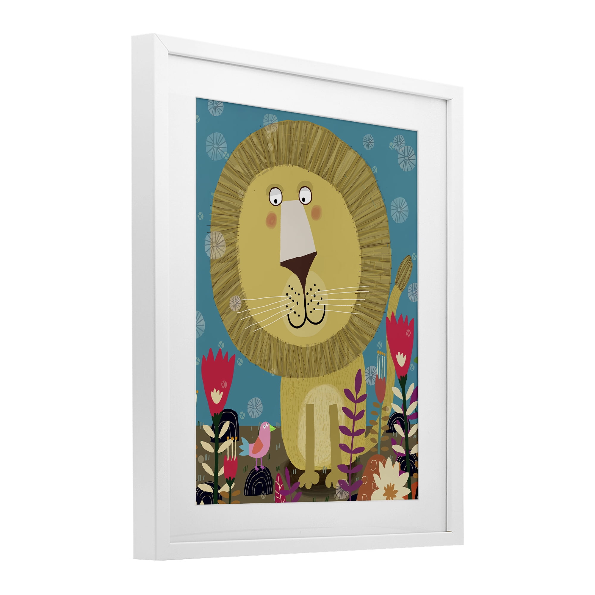 Stupell Industries Boho Lion & Flowers White Framed Print Under Glass, design by Carla Daly