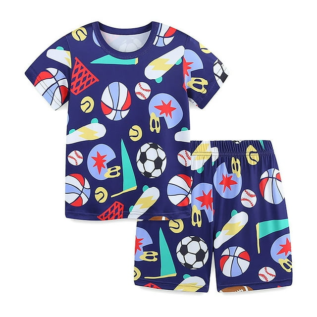 Hiiyo Ensemble T-Shirt à Manches Courtes et Shorts à Imprimés de Football pour Petits Garçons, 2 Pcs