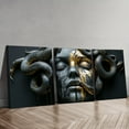 thumbnail image 4 of 3pcs Greek Mythology Medusa Wall Art Set - Black & Golden Vertical Canvas Paintings, Frameless Modern Abstract Snake Hair Medusa Face Triptych for Home Office Bedroom Decor, Minimalist Greek Key Ins, 4 of 4