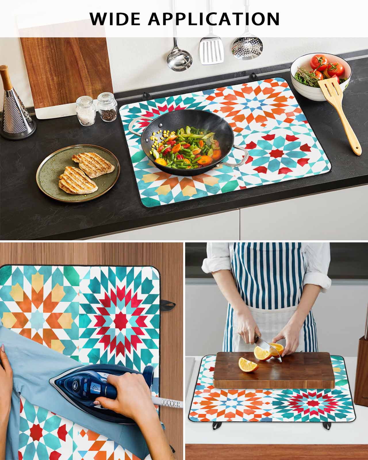 nqOlkjepod Large Induction Cooktop Protector Mat 24"x21", Colorful Boho Geometric Stove Top Covers for Electric Stove, Bohemian Ethnic Abstract Art Stove Burner Cover Mats, Glass Top Stove Cover