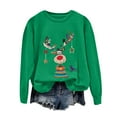 thumbnail image 5 of idosla Christmas Sweatshirts for Women Elk Reindeer Deer Printed Long Sleeve Crewneck Sweater 2025 Winter (Green, S), 5 of 6
