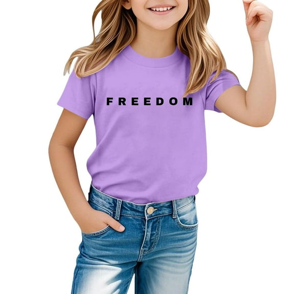 Letter T Shirts for Unisex Freedom Short Sleeve Tee Tops Purple 100/(2-3 Years)