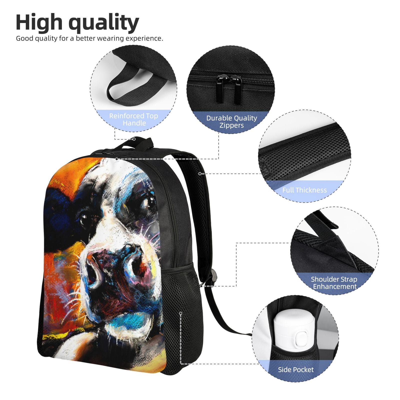 Horeoi Cow Print Waterproof 600D Oxford Laptop Backpack for School Travel Work - Lightweight Durable Bag with Adjustable Straps