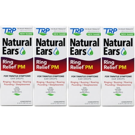 4 Pack - TRP Natural Ears, Ring Relief PM Ear Drops for Ringing in The Ears and Tinnitus Symptoms, Night time Formula