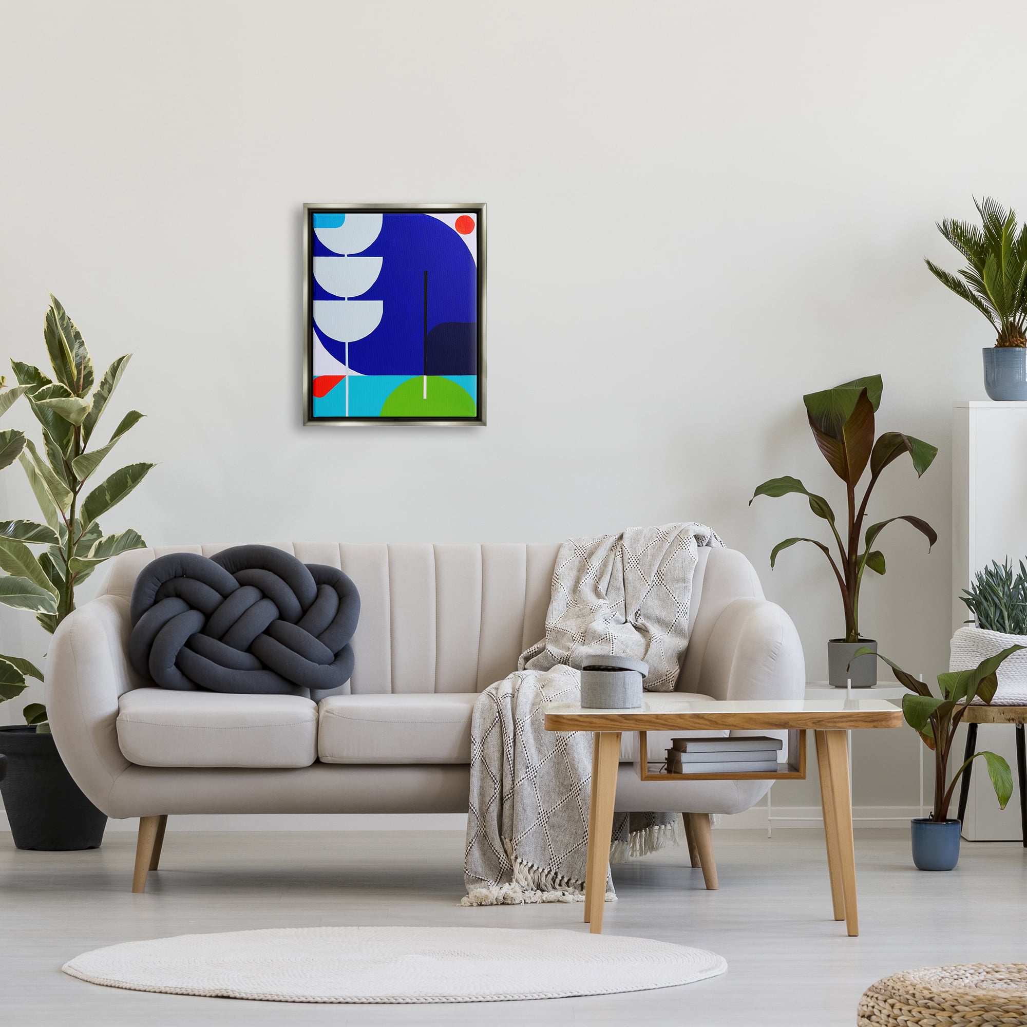 Stupell Industries Blue Contemporary Shapes Abstract Painting Gray Floater Framed Canvas Art Print Wall Art, 17 x 21