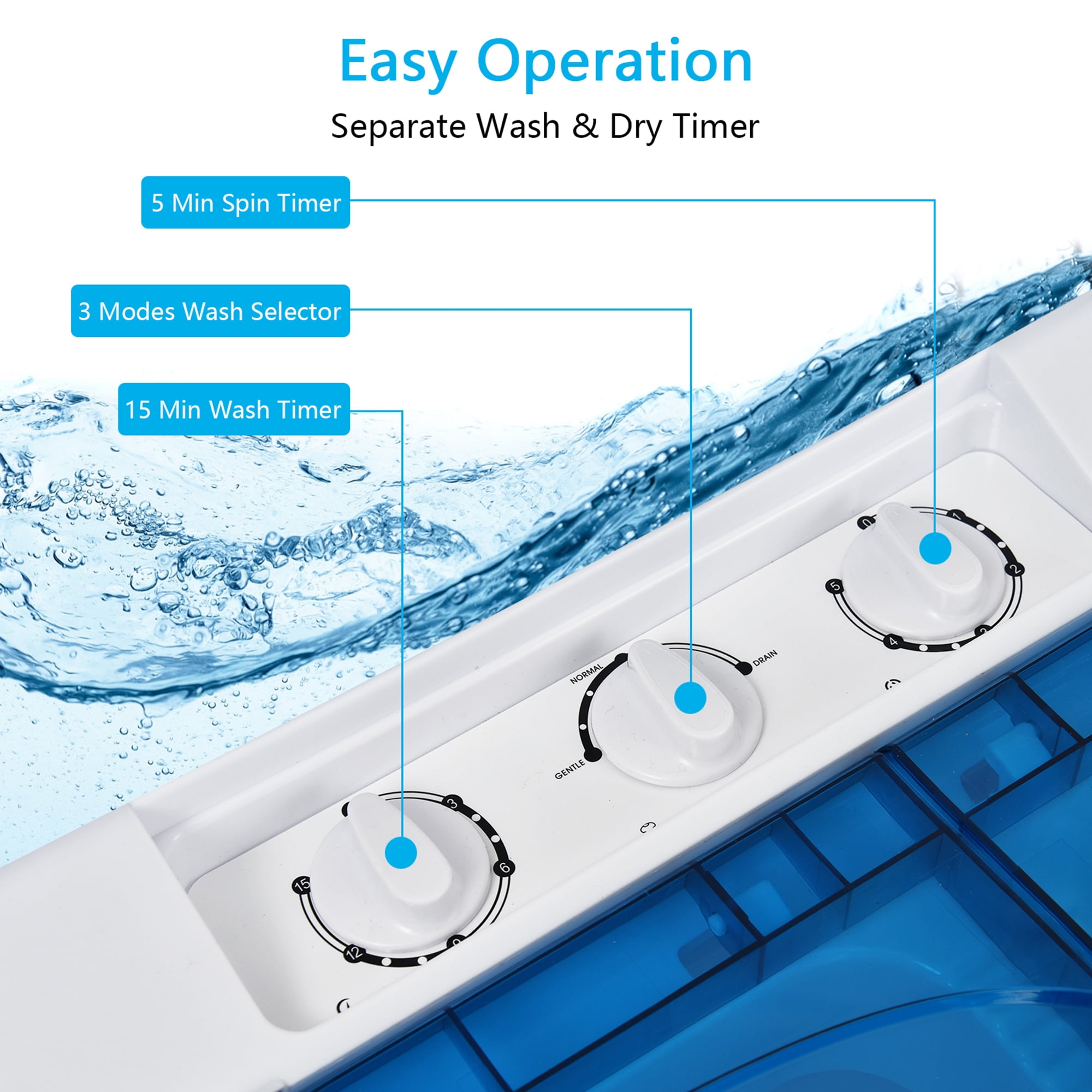 Gymax Portable Semi-automatic Washing Machine 26 lbs Twin Tub Laundry Washer Blue