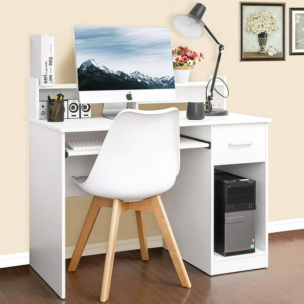 Winado Computer Desk Home Office Workstation Laptop Study Table with Drawer Keyboard Tray, White