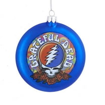 Kurt Adler Glass Grateful Dead Disc Ornament, 100mm, Official Music Band Holiday Décor
