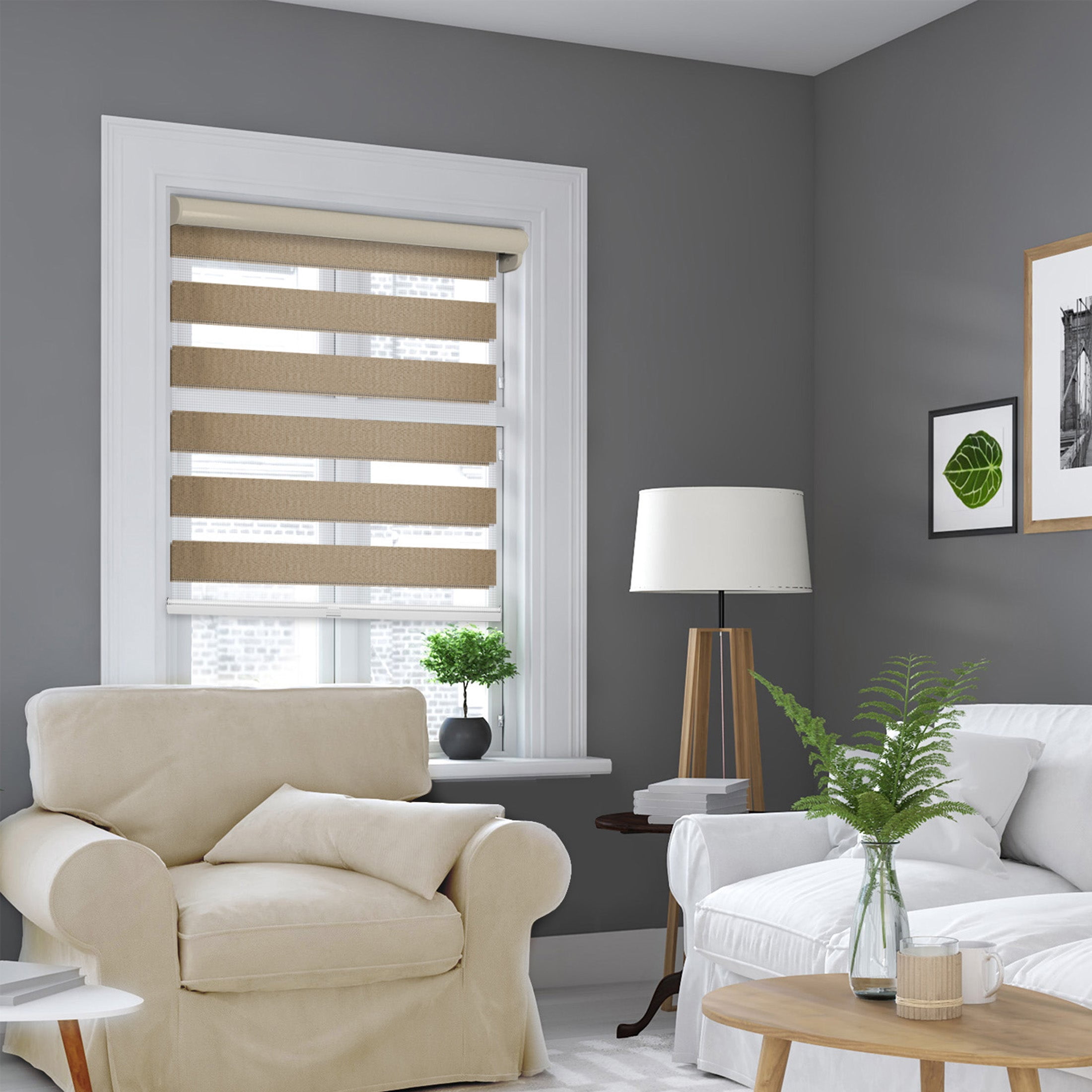 CHICOLOGY Blackout Zebra Roller Shades |17.25"W X 72"H| Dual Layer Light Filtering Blinds | Cordless Window Shades for Home & Office | Easy Install | Cool Brown