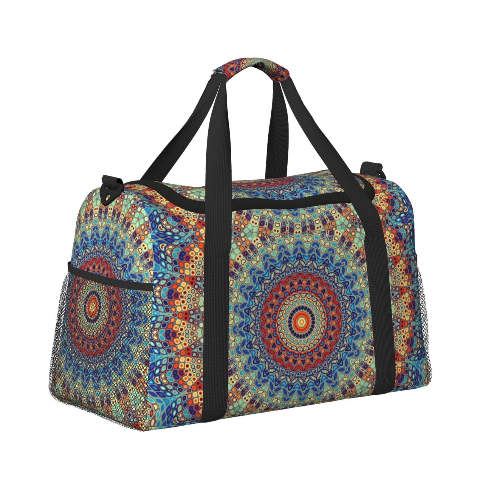 Fuzoiu Round Mandala Print Travel Duffle Bag,Carry On Tote Bags,Duffel Bag,Sport Gym Bag, Hospital Bag for Labor and Delivery, Overnight Bag,Luggage Bag