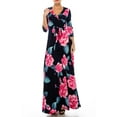 thumbnail image 3 of Bon Rosy, Women's, Silky and Stretchy 3/4 Sleeve Deep V-Neck Peony Printed Maxi Faux Wrap Dress, Navy Rose, S, 3 of 3