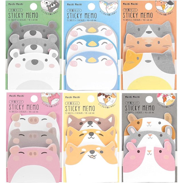 Juego de 6 hojas adhesivas con forma de animales para notas adhesivas de oficina (270 páginas)