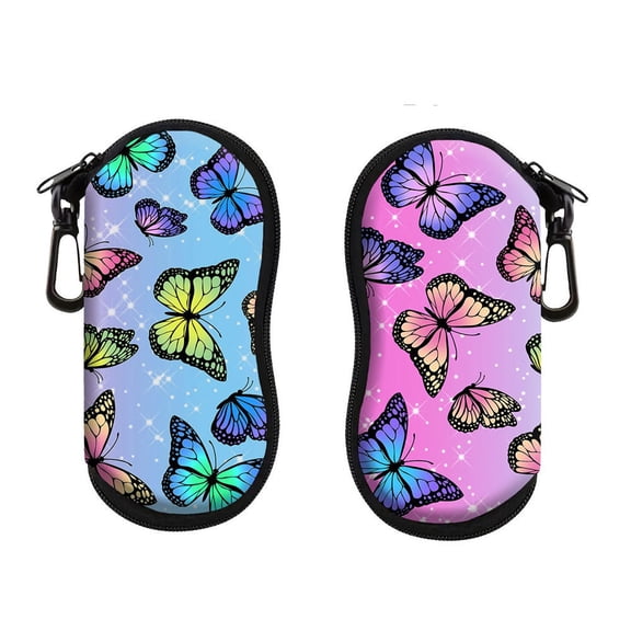 Colorful Butterfly Glasses Storage Box Women Men Glasses Case Portable Key Buckle Hook Sunglasses Bag Reading Glasses Protector Cover