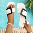 thumbnail image 2 of Agkizg Womens Indoor Outdoor Slides, Beach Walking Sandals, Colorblock Squares Open Toe Flat Slide Sandals Casual Indoor Outdoor Daily Slippers, 2 of 7