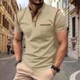 thumbnail image 2 of LTTVQM Men's Henley Shirts Short Sleeve Casual Lightweight Slim Fit Basic Button 2026 Spring Summer T-Shirt with Pocket Khaki 3XL, 2 of 4