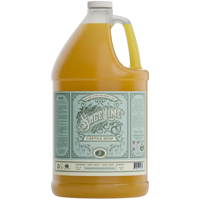 Jabón líquido de castilla de lima salvia de Carolina - Jabón de aceite de oliva suavizante de la piel Jabón corporal orgánico - Jabón de castilla puro Jabón líquido de lima salvia - Jabón líquido de c