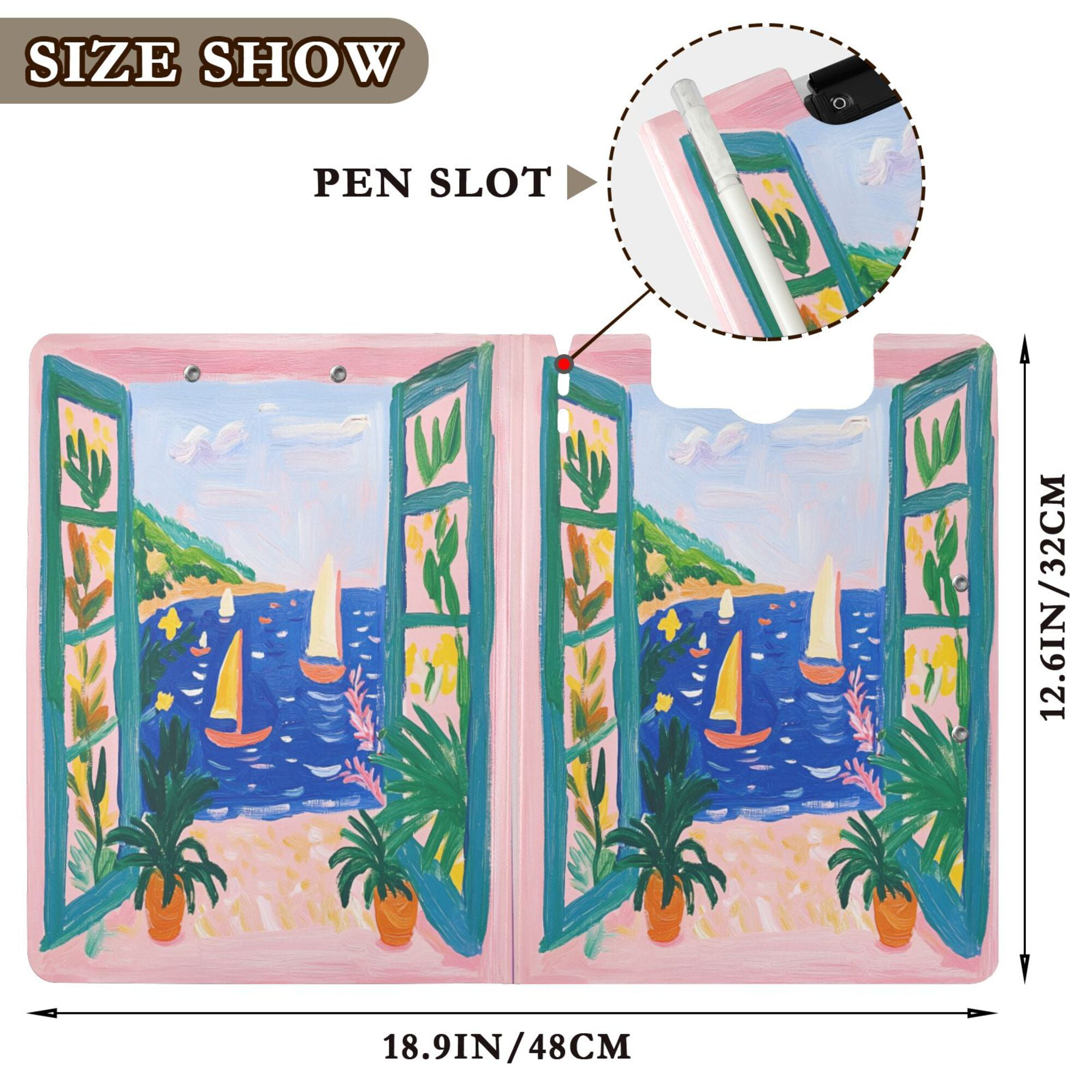 FORMRS A4 Clipboard Folder with Pen Holder Horizontal Foldable School Office Binder, Green Seaside