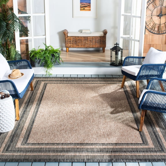 Safavieh Courtyard Ercan Bordered Indoor/Outdoor Area Rug, Natural/Black, 9' x 12'