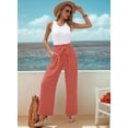 thumbnail image 4 of Women'S Wide Leg Lounge Pants with Pockets High Waisted Adjustable Tie Knot Loose Trousers Coral red XL, 4 of 8