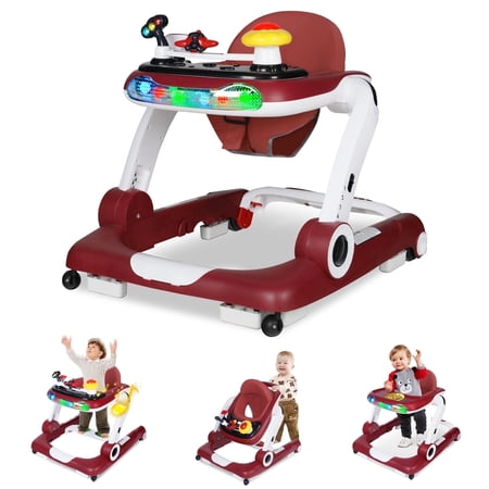 AILEEKISS Musical Baby Walker with Wheels Toddler Activity Music Bouncer Walker Red