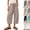 08# Khaki, variant on Women's Capri Pants Linen Summer Beach Casual Drawstring Wide Leg Lounge Palazzo Pant High Waist Trouser with Pockets Black S