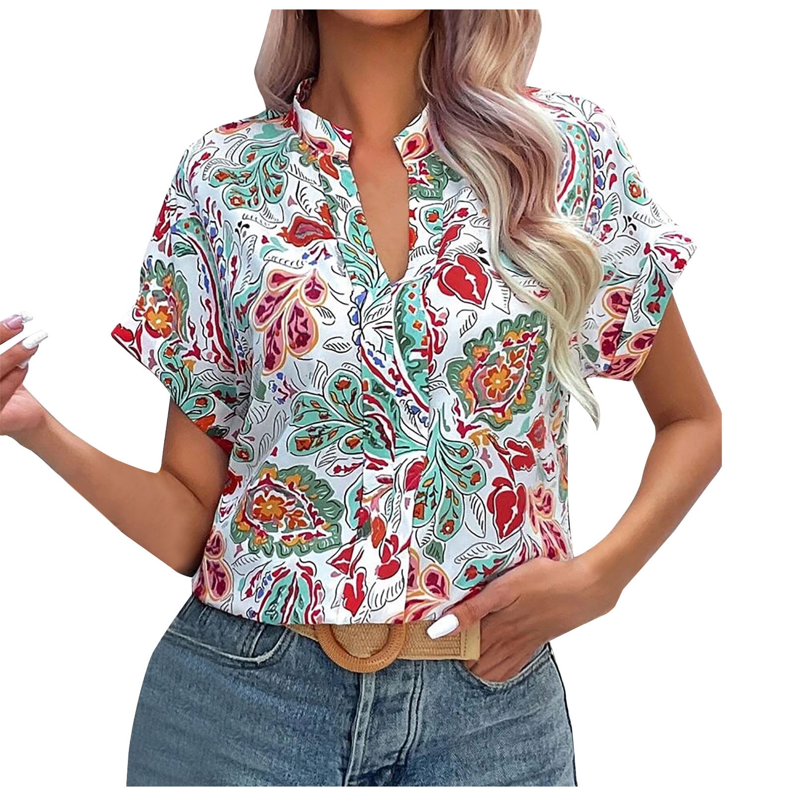 Mrat Formal Blouses for Women Short Sleeve Summer Shirts Fashion Ladies ...