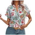 thumbnail image 1 of Birdeem Mode Femmes Été Imprimé Décontracté Manches Courtes Col en V Chandail Chemise Hauts, 1 of 7