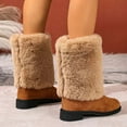 thumbnail image 5 of Rokment Fuzzy Mid Calf Winter Snow Boots for Women Cold Weather Fashion Suede Chunky Low Heel Furry Wide Mid Calf Dress Tall Boots Brown Size 6, 5 of 8
