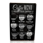 Coffee Menu Bar Metal Sign | Perfect for your Home Coffee Station, Kitchen Wall Decor, Coffee Bar Accessories, Cafe, Coffe, Office, Know Your Coffee Bar Decor Vintage Wall Signs Size: 8